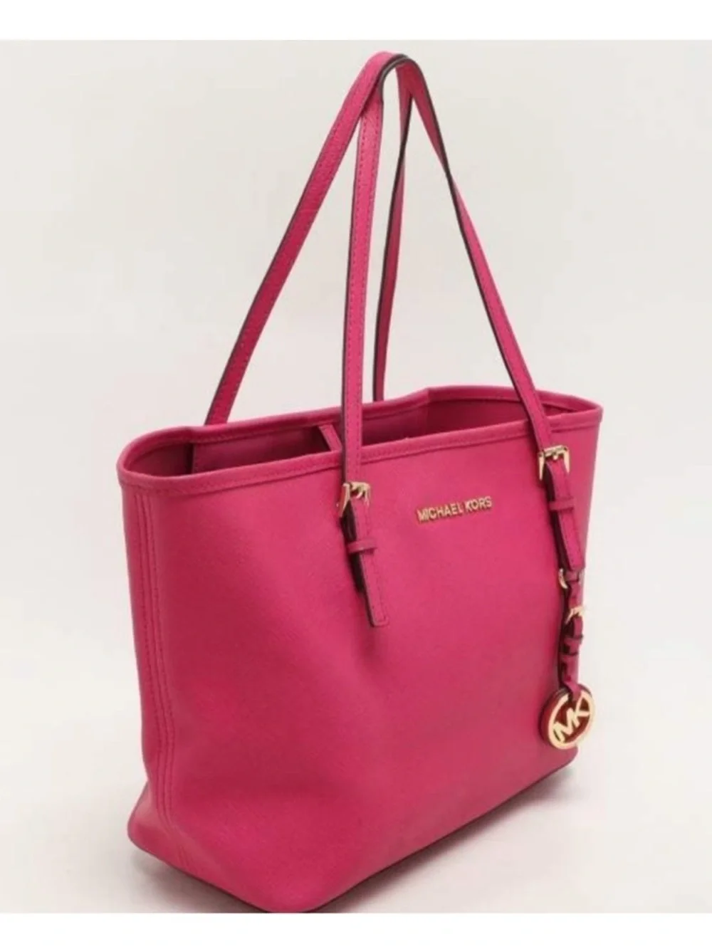 Michael Kors Fuchsia Saffiano Leather Tote with Gold Hardware